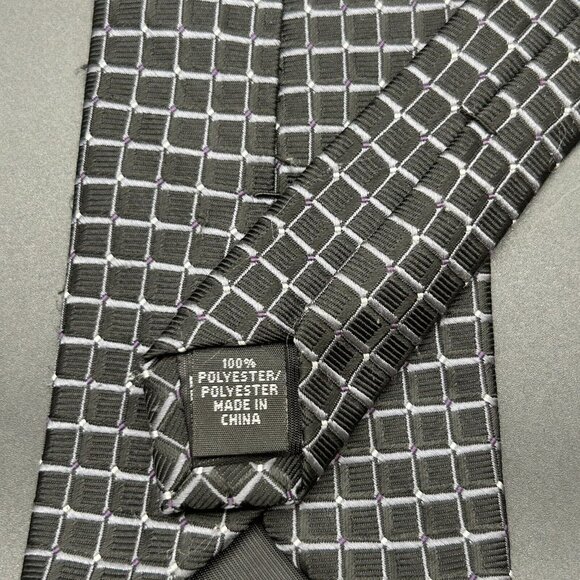 Lot of 6 Men's Neck Ties 55-58" Long 3" Wide Stripe Plaid Gray Purple Pink Black - Picture 9 of 10